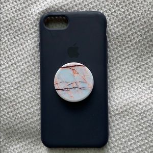 iPhone 7/8 Dark Blue Apple Phone Case w/ Popsocket